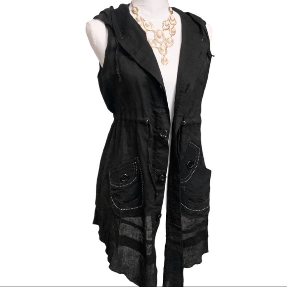 🆕 Black Contrast Stitch Sleeveless Hooded Cardi NWT - Picture 8 of 10